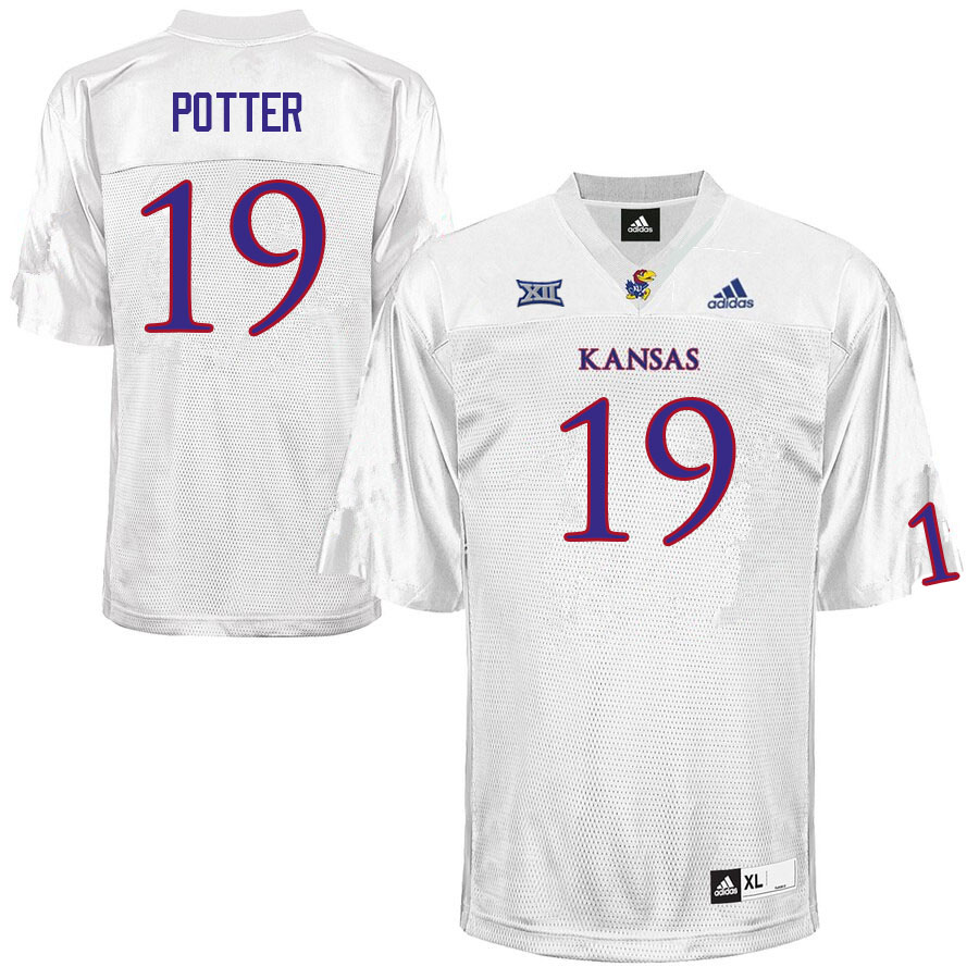 Men #19 Gavin Potter Kansas Jayhawks College Football Jerseys Sale-White
